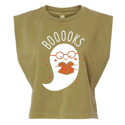 Booooks Ghost Funny Halloween Teacher Book Library Reading Garment-Dyed Women's Muscle Tee