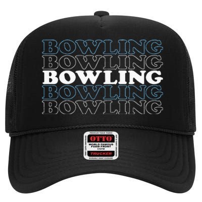 Bowling Gift For Men Husband Or Dad Retro Bowling Text High Crown Mesh Back Trucker Hat