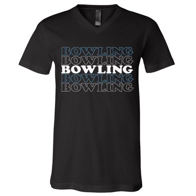 Bowling Gift For Men Husband Or Dad Retro Bowling Text V-Neck T-Shirt