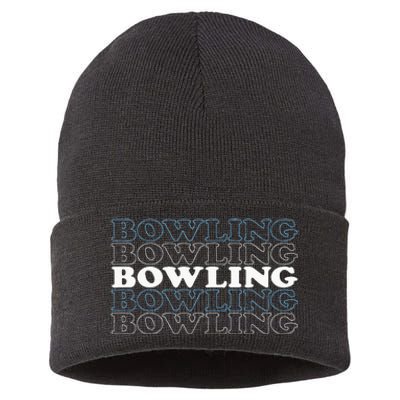 Bowling Gift For Men Husband Or Dad Retro Bowling Text Sustainable Knit Beanie