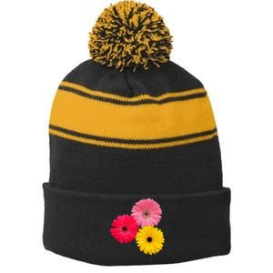 Blooming Gerbera Flower Daisies Gerberas Daisy Flowery Stripe Pom Pom Beanie