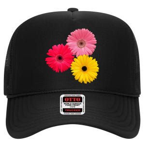 Blooming Gerbera Flower Daisies Gerberas Daisy Flowery High Crown Mesh Back Trucker Hat