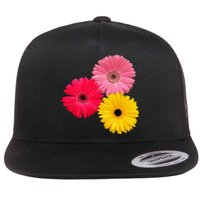 Blooming Gerbera Flower Daisies Gerberas Daisy Flowery Flat Bill Trucker Hat