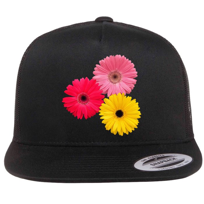 Blooming Gerbera Flower Daisies Gerberas Daisy Flowery Flat Bill Trucker Hat