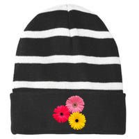 Blooming Gerbera Flower Daisies Gerberas Daisy Flowery Striped Beanie with Solid Band