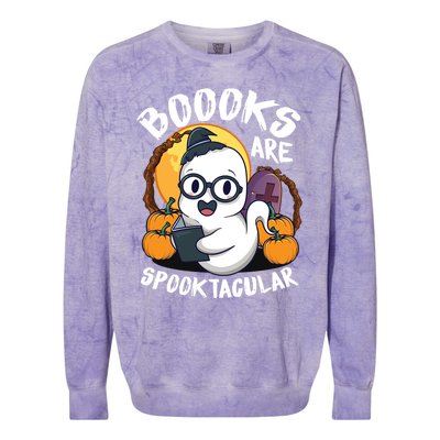 Boooks Ghost Funny Halloween Teacher Book Library Reading Meaningful Gift Colorblast Crewneck Sweatshirt