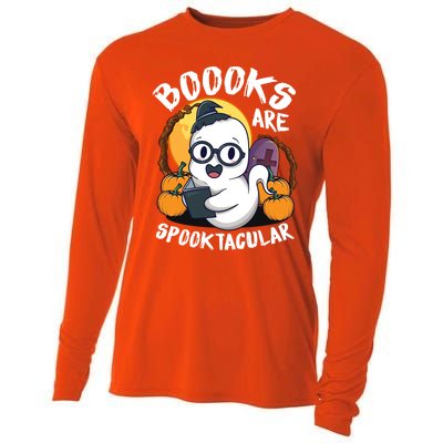 Boooks Ghost Funny Halloween Teacher Book Library Reading Meaningful Gift Cooling Performance Long Sleeve Crew