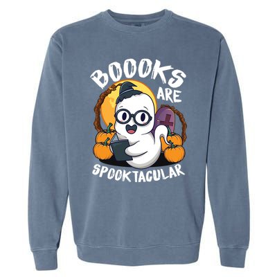 Boooks Ghost Funny Halloween Teacher Book Library Reading Meaningful Gift Garment-Dyed Sweatshirt