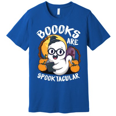 Boooks Ghost Funny Halloween Teacher Book Library Reading Meaningful Gift Premium T-Shirt