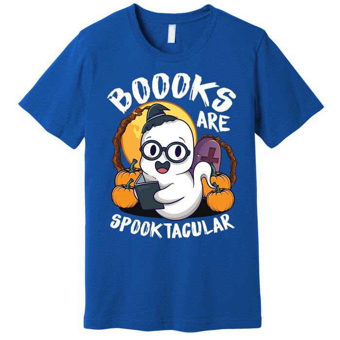 Boooks Ghost Funny Halloween Teacher Book Library Reading Meaningful Gift Premium T-Shirt