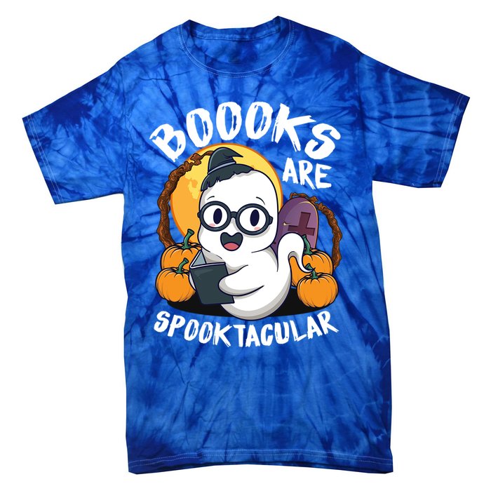 Boooks Ghost Funny Halloween Teacher Book Library Reading Meaningful Gift Tie-Dye T-Shirt