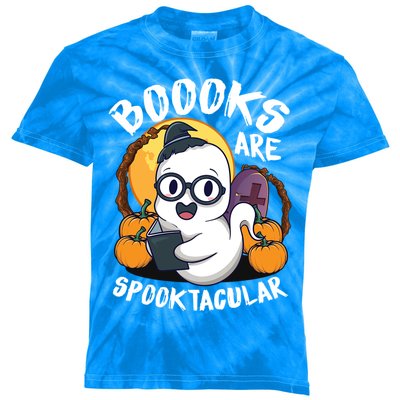 Boooks Ghost Funny Halloween Teacher Book Library Reading Meaningful Gift Kids Tie-Dye T-Shirt