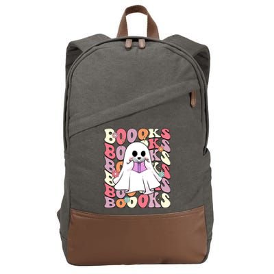 Boooks Ghost Groovy Book Reading Halloween Teacher Gift Cotton Canvas Backpack