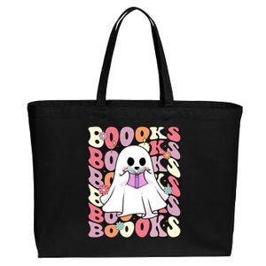 Boooks Ghost Groovy Book Reading Halloween Teacher Gift Cotton Canvas Jumbo Tote