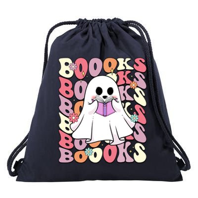 Boooks Ghost Groovy Book Reading Halloween Teacher Gift Drawstring Bag