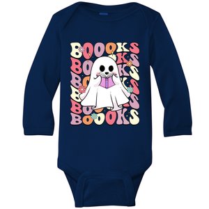 Boooks Ghost Groovy Book Reading Halloween Teacher Gift Baby Long Sleeve Bodysuit