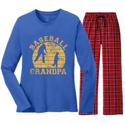 Baseball Grandpa Grandfather Grandson Proud Papa Dad Sports Gift Women's Long Sleeve Flannel Pajama Set 