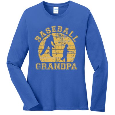 Baseball Grandpa Grandfather Grandson Proud Papa Dad Sports Gift Ladies Long Sleeve Shirt