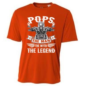 Biker Grandpa Gift Pops The Myth The Legend Motorcycle Gift Cooling Performance Crew T-Shirt