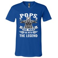 Biker Grandpa Gift Pops The Myth The Legend Motorcycle Gift V-Neck T-Shirt