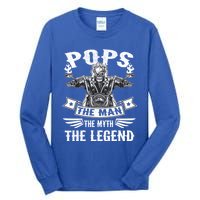 Biker Grandpa Gift Pops The Myth The Legend Motorcycle Gift Tall Long Sleeve T-Shirt