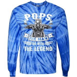 Biker Grandpa Gift Pops The Myth The Legend Motorcycle Gift Tie-Dye Long Sleeve Shirt