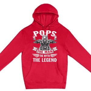 Biker Grandpa Gift Pops The Myth The Legend Motorcycle Gift Premium Pullover Hoodie