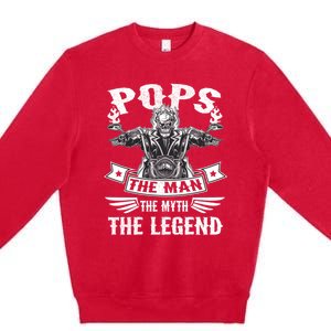 Biker Grandpa Gift Pops The Myth The Legend Motorcycle Gift Premium Crewneck Sweatshirt