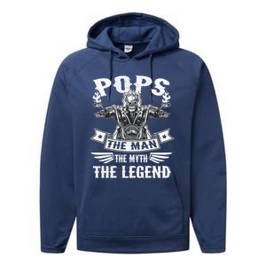 Biker Grandpa Gift Pops The Myth The Legend Motorcycle Gift Performance Fleece Hoodie