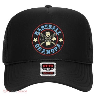 Baseball Grandpa Grandson Gloves Catcher Homerun Baseball High Crown Mesh Back Trucker Hat