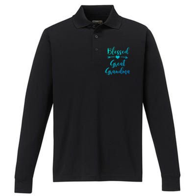 Blessed Great Grandma Heart And Arrow Great Grandma Funny Gift Performance Long Sleeve Polo