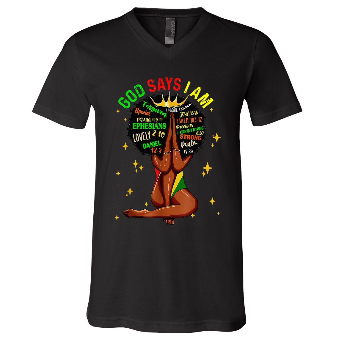 Black Girl God Says I Am Black Melanin History Month Pride V-Neck T-Shirt