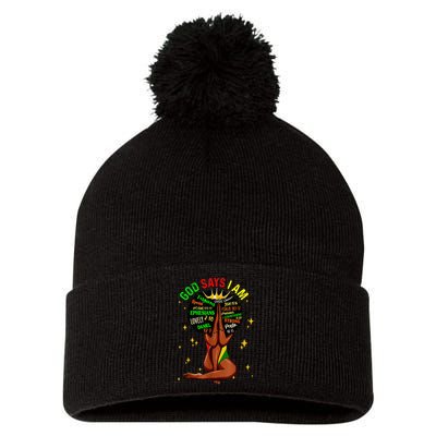 Black Girl God Says I Am Black Melanin History Month Pride Pom Pom 12in Knit Beanie