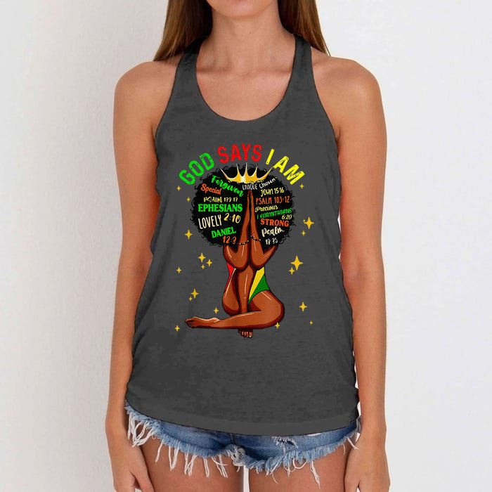 Black Girl God Says I Am Black Melanin History Month Pride Women's Knotted Racerback Tank