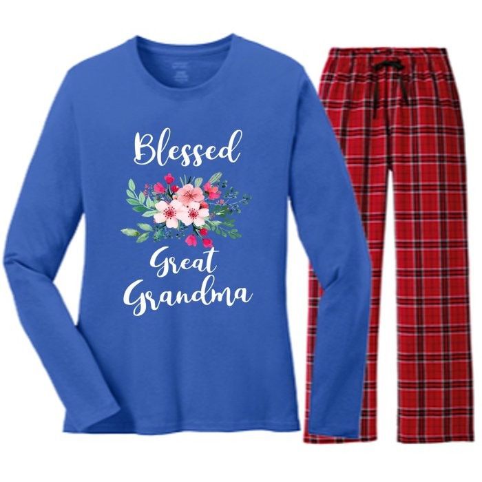 Blessed Great Grandma Flower Bouquet Gift For Grandma Gift Women's Long Sleeve Flannel Pajama Set 