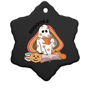 Booooks Groovy Ghost Reading Book Teacher Halloween Gift Ceramic Star Ornament