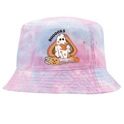 Booooks Groovy Ghost Reading Book Teacher Halloween Gift Tie-Dyed Bucket Hat