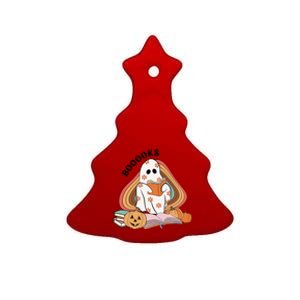 Booooks Groovy Ghost Reading Book Teacher Halloween Gift Ceramic Tree Ornament