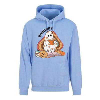 Booooks Groovy Ghost Reading Book Teacher Halloween Gift Unisex Surf Hoodie