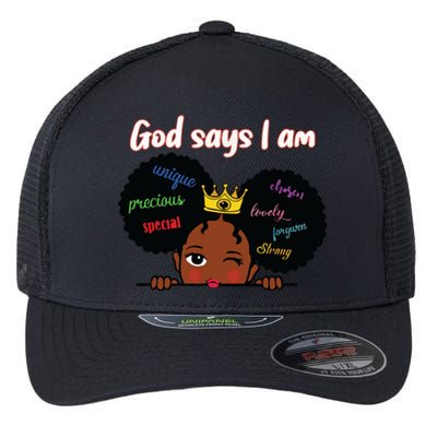 Black Girl God Says I Am Black Melanin History Month Pride Flexfit Unipanel Trucker Cap