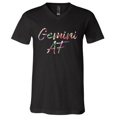 Birthday Gifts Gemini AF Floral V-Neck T-Shirt