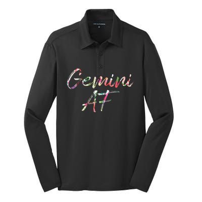 Birthday Gifts Gemini AF Floral Silk Touch Performance Long Sleeve Polo