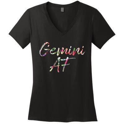 Birthday Gifts Gemini AF Floral Women's V-Neck T-Shirt