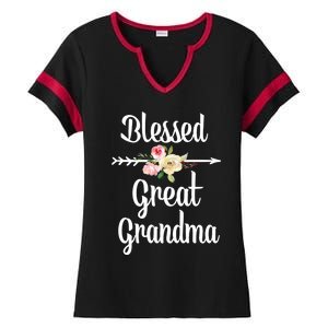 Blessed Great Grandma Flower Arrow Great Gift Great Grandma Cool Gift Ladies Halftime Notch Neck Tee