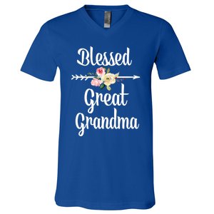 Blessed Great Grandma Flower Arrow Great Gift Great Grandma Cool Gift V-Neck T-Shirt