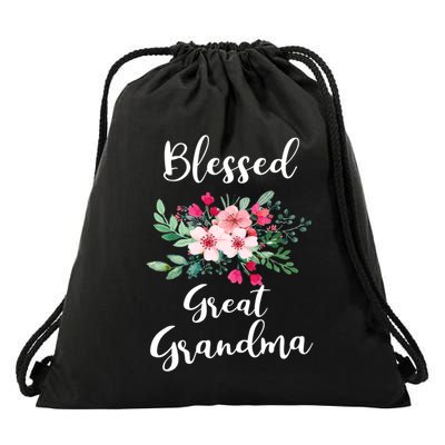 Blessed Great Grandma Flower Bouquet Gift For Grandma Gift Drawstring Bag
