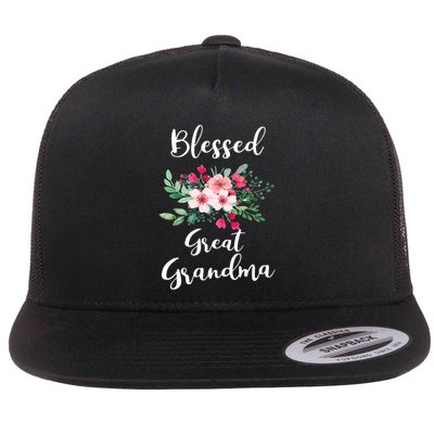 Blessed Great Grandma Flower Bouquet Gift For Grandma Gift Flatbill Hat