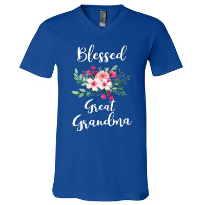 Blessed Great Grandma Flower Bouquet Gift For Grandma Gift V-Neck T-Shirt