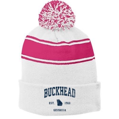 Buckhead Georgia Ga Vintage Athletic Stripe Pom Pom Beanie