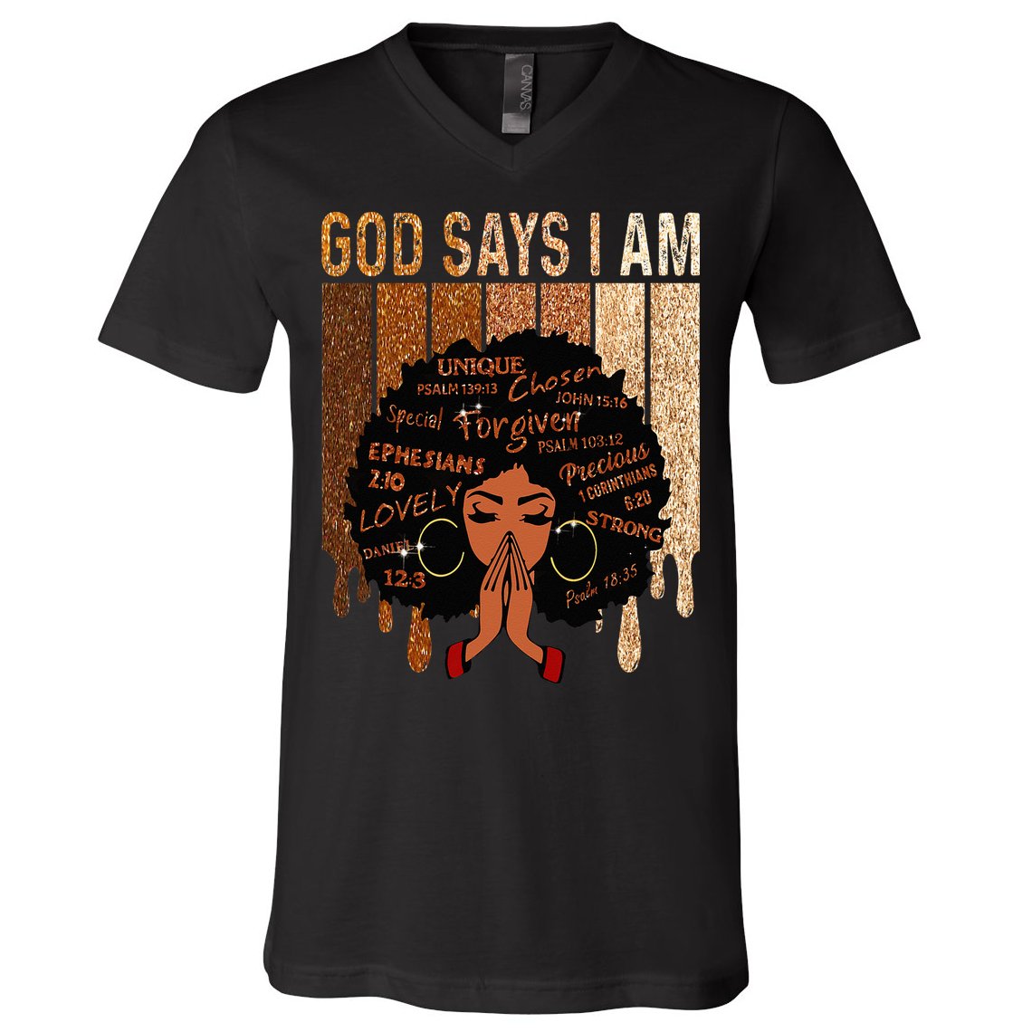Black Girl God Says I Am Black Melanin Juneteenth V-Neck T-Shirt